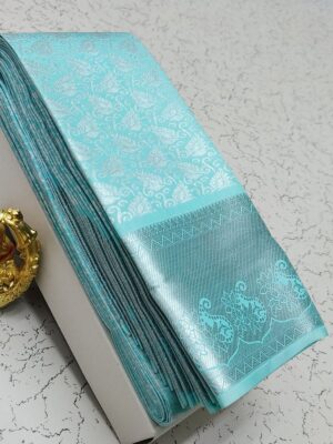 Pastel ice Blue kanchi Silk Saree