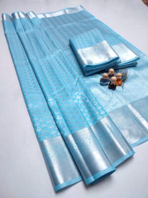 Premium Peach sky Kanchi Silk Saree