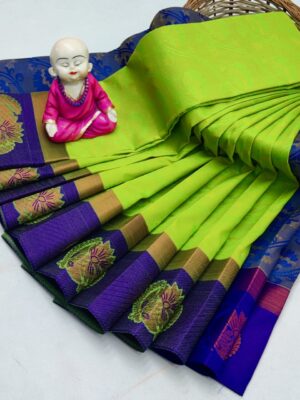 Light Green with Traditional Semi Silk Saree