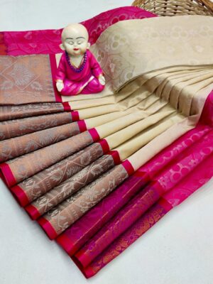 Traditional White Semi Silk Saree