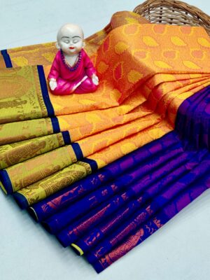 Golden Yellow Pallakku Semi Silk Saree