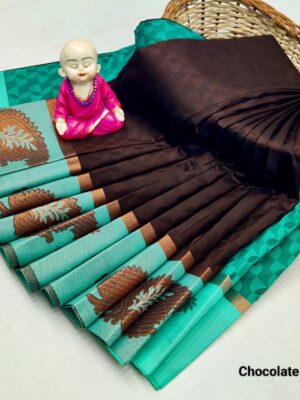 Traditional Dark Brown Semi Silk Saree