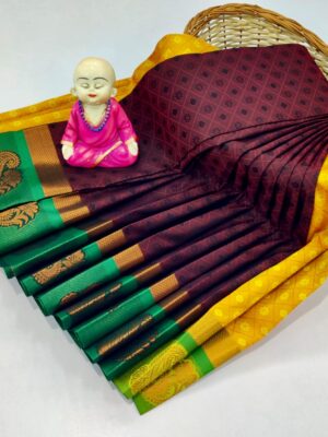 Traditinal Dark Meeron Semi Silk Saree