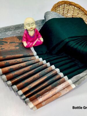 Bottle Green Pallaku Semi Silk Saree