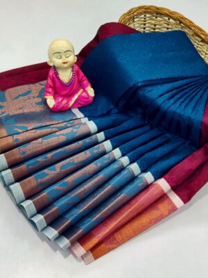 Deep Sea Blue Pallaku Semi Silk Saree