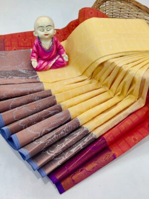 Satin Yellow Semi Silk Saree