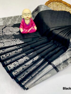 Full Black Semi Silk Saree