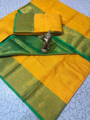 Yellow with Green pattern vaira oosi saree