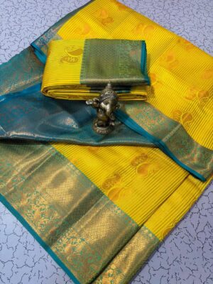 Lemon Yellow pattern vaira oosi saree