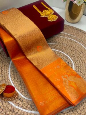 Premium Golden Peacock Designer Saree