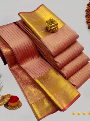 Peach Pink Color with Gold Zari Kanchipuram Silk Saree