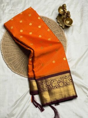 Heritagee Rust Orange With Meeron combo semi silk