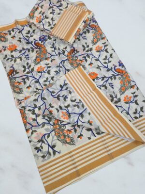 Premium Kerala Kasavu Cotton Printed Saree