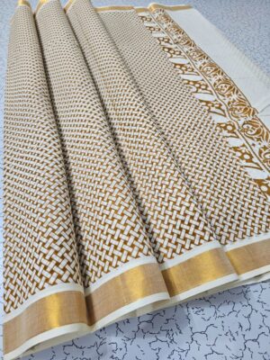 Premium Kerala Kasavu Cotton Printed Saree