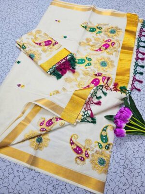 Handloom Kerala Pure Cotton Kasavu Saree