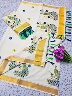 Handloom Kerala Pure Cotton Kasavu Saree