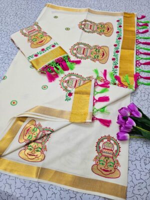 Handloom Kerala Pure Cotton Kasavu Saree