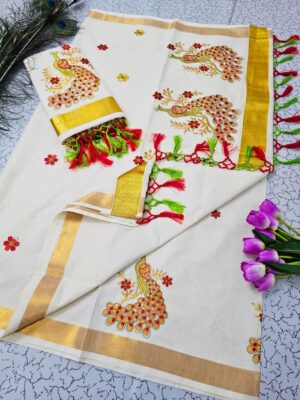 Handloom Kerala Pure Cotton Kasavu Saree