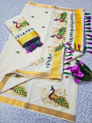 Handloom Kerala Pure Cotton Kasavu Saree