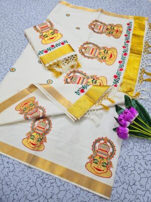 Handloom Kerala Pure Cotton Kasavu Saree