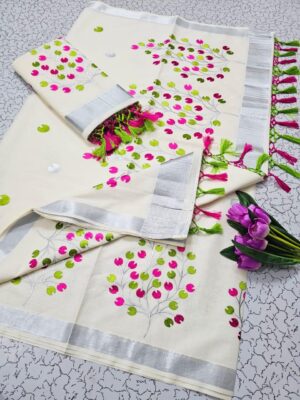 Handloom Kerala Pure Cotton Kasavu Saree