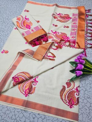 Handloom Kerala Pure Cotton Kasavu Saree