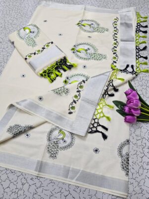 Handloom Kerala Pure Cotton Kasavu Saree