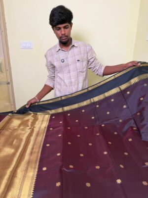 Chocolate Brown Kanchipuram Silk Saree