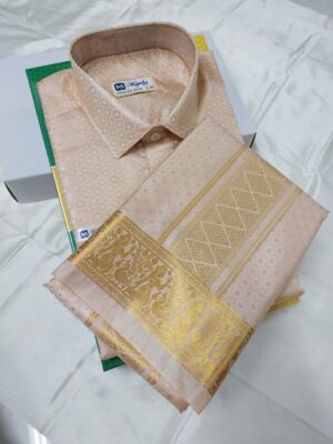 Kanji Silk Dhoti & Shirt -Gold Zari work Border