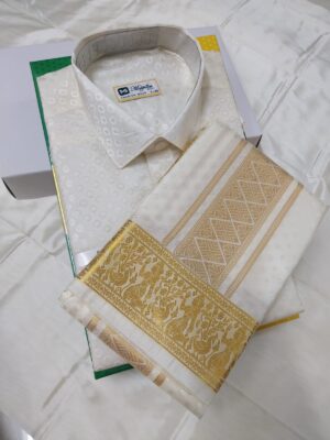 Aishwaryaam Kanjivaram Silk Dhoti & Shirt -Gold Zari work Border