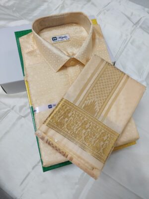Aishwaryaam Kanji Silk Dhoti & Shirt -Gold Zari work Border