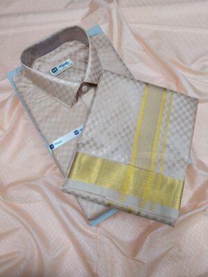 Luxury Light Grey Embossed Dhoti Set with Rich Gold Zari Weaving ✨