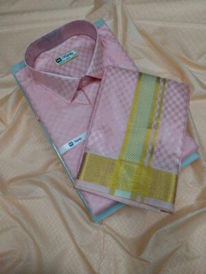 Luxury Pink Embossed Dhoti Set with Rich Gold Zari Weaving ✨