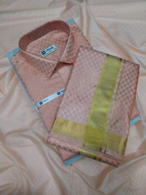 Luxury Peach Embossed Dhoti Set with Rich Gold Zari Weaving ✨