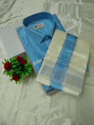 Aishwaryam Sky blue Mens shirt and Dhotis