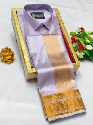 Silk Gold Lavender Shade Marriage Pallakku Border Dhoti