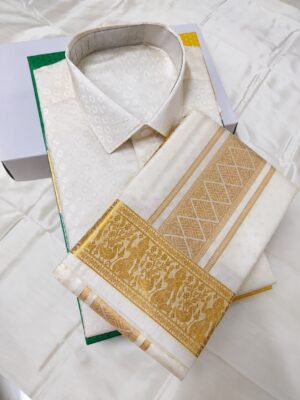Aishwaryaam Kanji Silk Dhoti &Shirt -Gold Zari work  Border