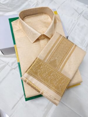 Aishwaryaam Kanji Silk Dhoti & Shirt -Gold Zari work Border