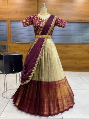 Dityanika Soft Tissue Silk Wine Pink Lehenga Set