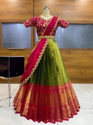 Vastra | Soft Tissue Silk Lehenga Set in Lime Green for Stylish Occasions