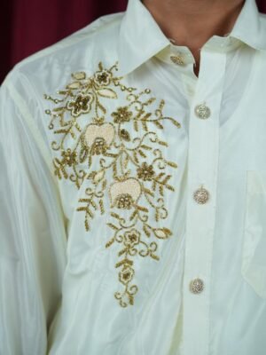 Premium Aari Work Shirt With Silk Dhoti Set