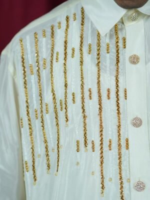 Premium Aari Work Shirt With Silk Dhoti Set