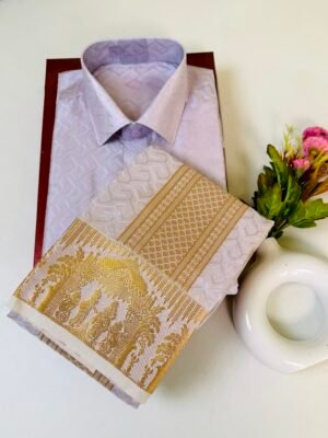 Kanjivaram Silk Dhoti & Shirt -Gold Zari work Border