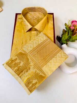Kanjivaram Silk Dhoti & Shirt - Shade Gold Zari work Border
