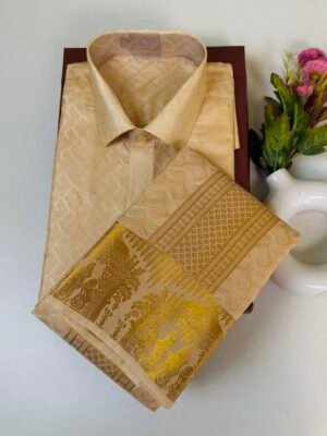 Kanjivaram Silk Dhoti & Shirt - Shade Gold Zari work Border