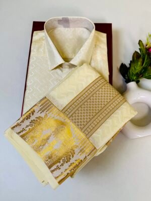 Kanjivaram Silk Dhoti & Shirt -Gold Zari work Border