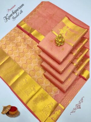 Peach Pink Pallakku Wedding Silk Saree