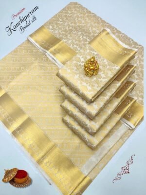 Beige Cream Kanjivaram Silk Saree