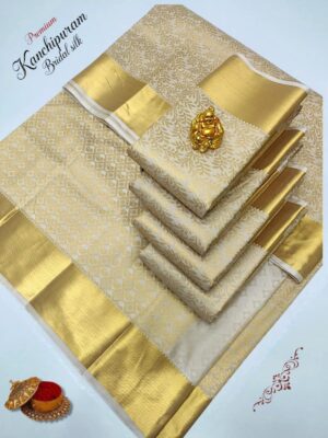 Beige Cream Kanjivaram Silk Saree
