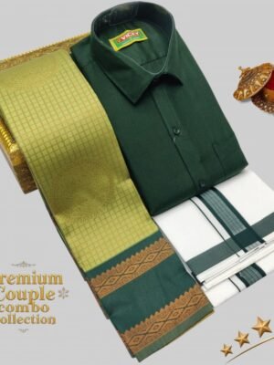 Saree with Matching Shirt   : Men's Shirt & Dhoti with Matching Women's Saree | Radiant Couple's Traditional Outfit"